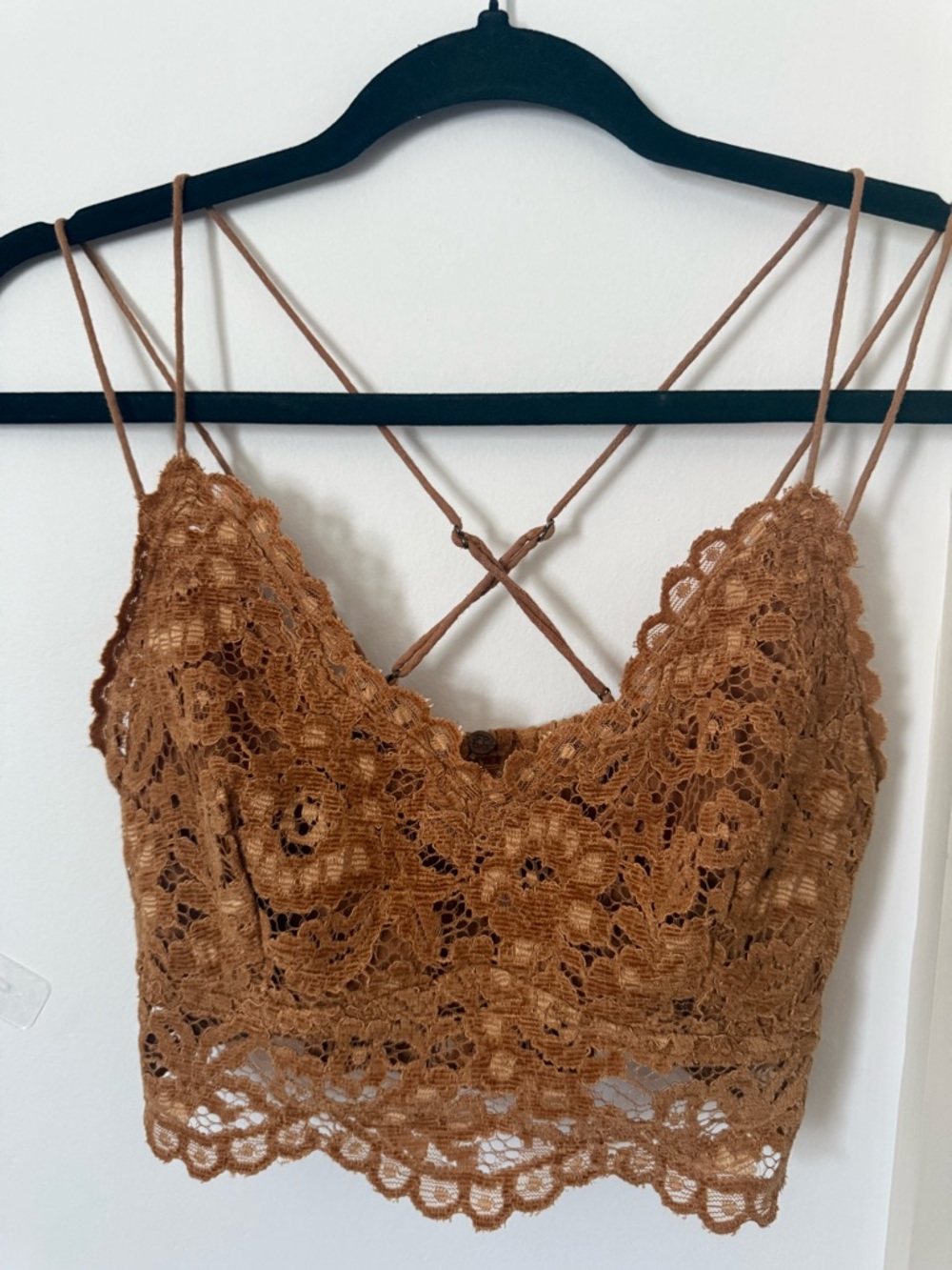 Free People Crocheted Lace Crop Top in Rust Brown